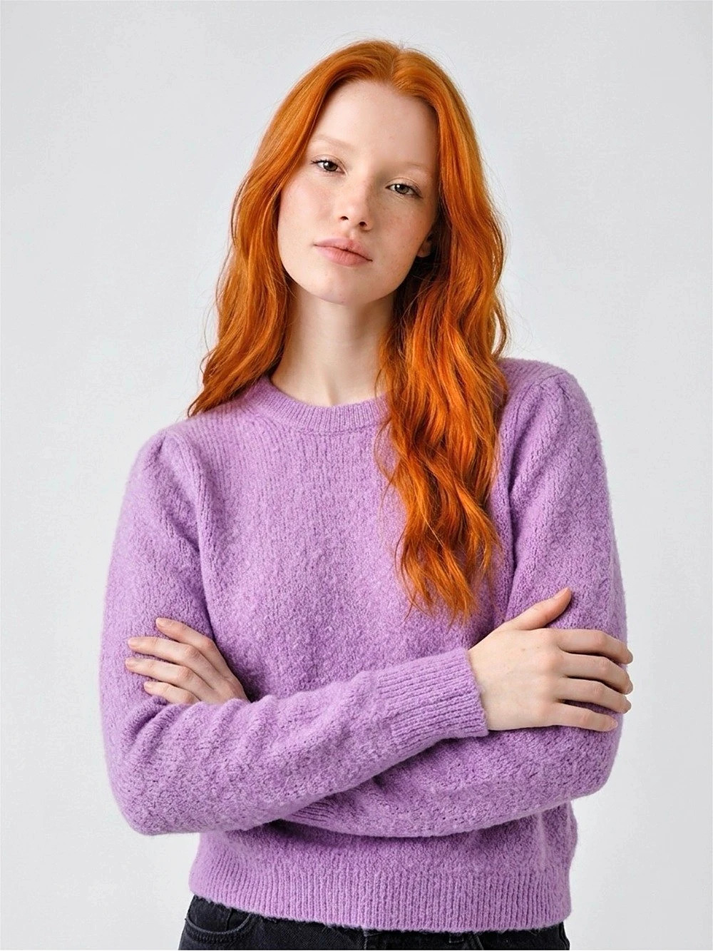 J.Crew Puff Sleeve Crewneck sweater in Violet Purple - size Large